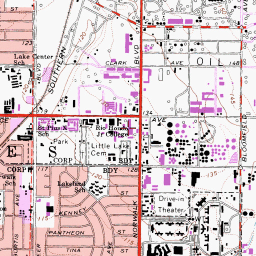 Topographic Map of Rio Hondo Junior College, CA