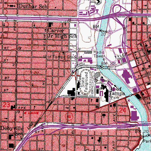 Topographic Map of University of Tampa Tennis Courts, FL