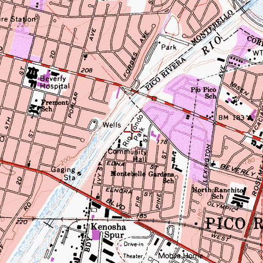 Topographic Map of Rio Hondo Park, CA