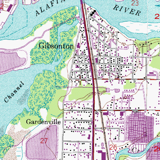 Topographic Map of Alafia, FL