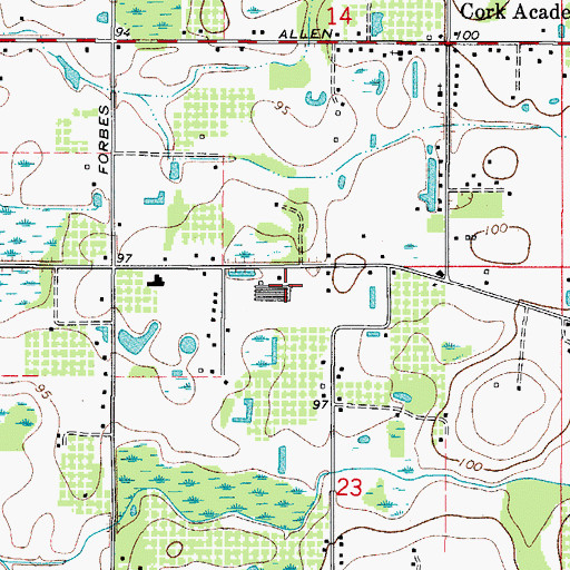 Topographic Map of Allen Peacock, FL