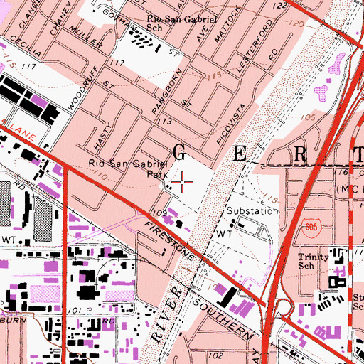 Topographic Map of Rio San Gabriel Park, CA