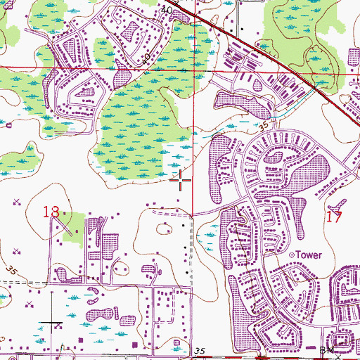 Topographic Map of Andover, FL