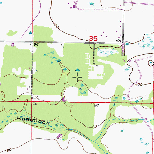 Topographic Map of Doe Branch, FL