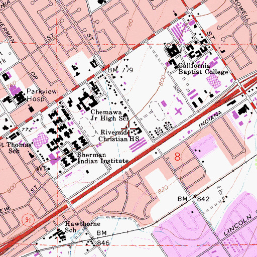 Topographic Map of Riverside Christian High School, CA