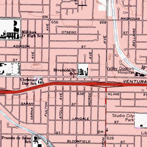 Topographic Map of Riverside Elementary School, CA