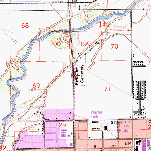 Topographic Map of Riverview Cemetery, CA