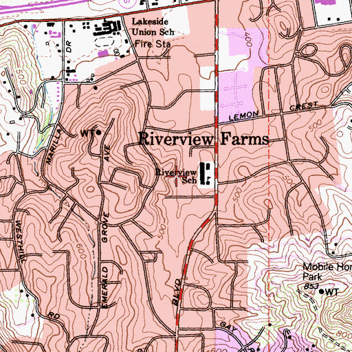 Topographic Map of Riverview Elementary School, CA
