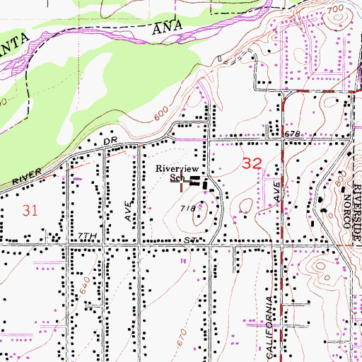 Topographic Map of Riverview Elementary School, CA