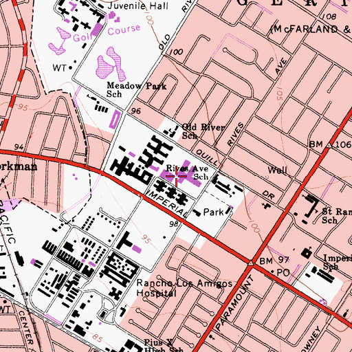 Topographic Map of Rives Avenue School, CA