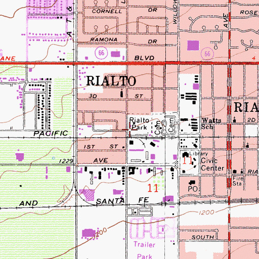 Topographic Map of Rialto Park, CA