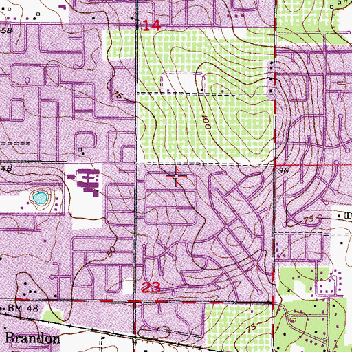 Topographic Map of Brandon Hills, FL