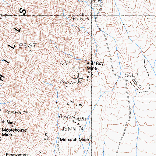 Topographic Map of Rob Roy Mine, CA