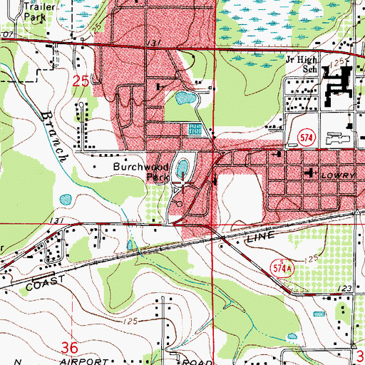 Topographic Map of Burchwood, FL