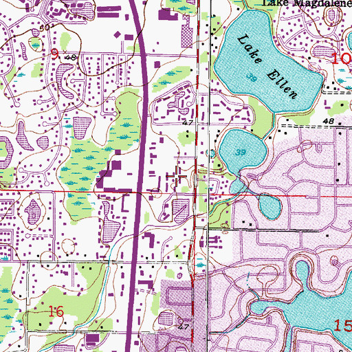 Topographic Map of Carrollwood Pines, FL