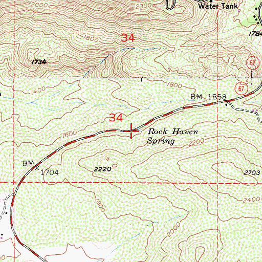 Topographic Map of Rock Haven Spring, CA
