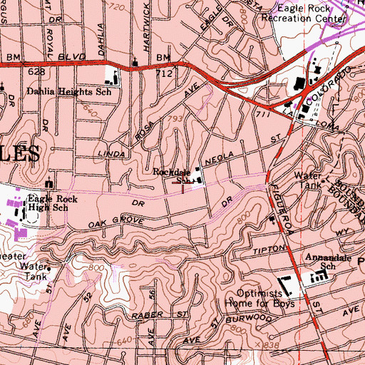 Topographic Map of Rockdale Elementary School, CA