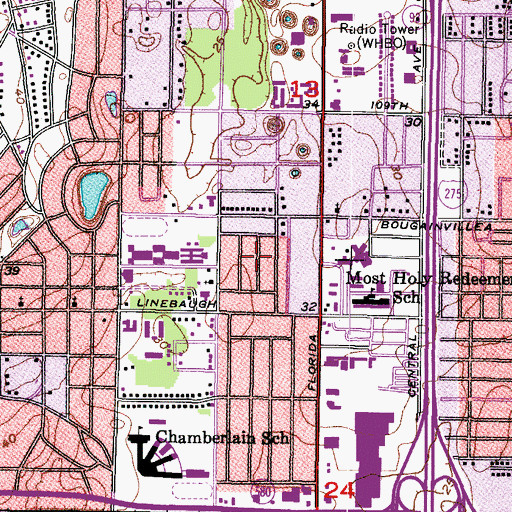 Topographic Map of Linebaugh Estates, FL