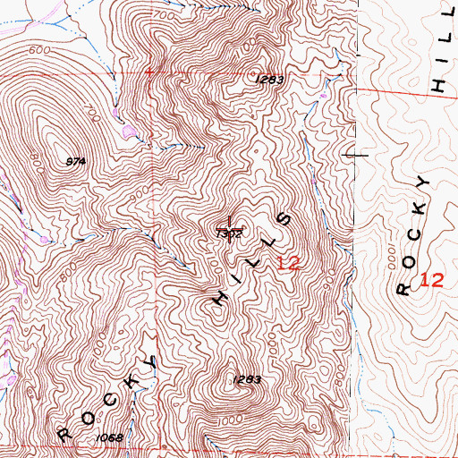 Topographic Map of Rocky Hills, CA
