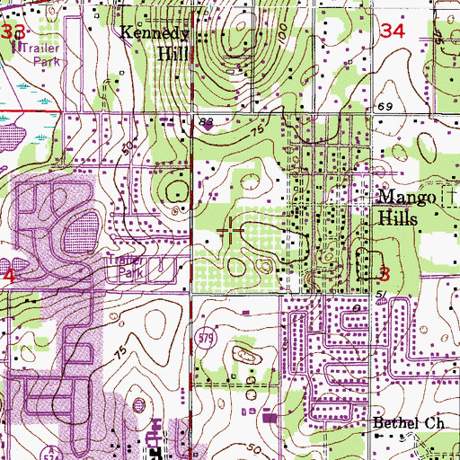 Topographic Map of Mango Groves, FL