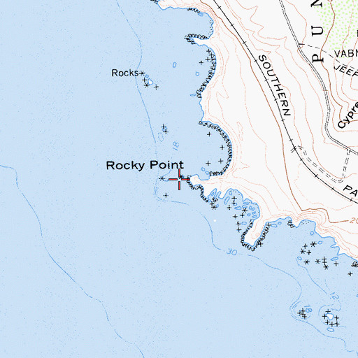 Topographic Map of Rocky Point, CA