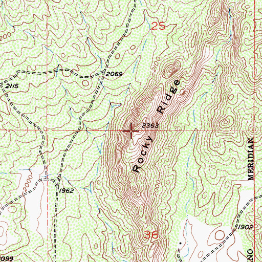 Topographic Map of Rocky Ridge, CA