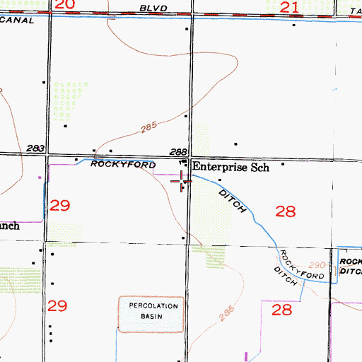 Topographic Map of Rockyford Ditch, CA