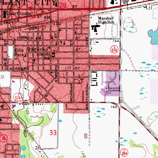 Topographic Map of Marshall Heights, FL