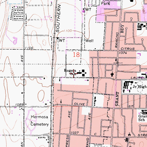 Topographic Map of Paul Rogers Elementary School, CA