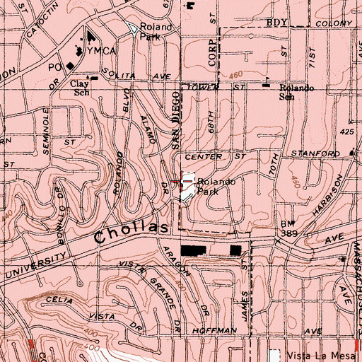 Topographic Map of Rolando Park, CA