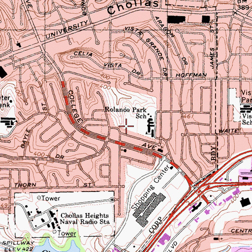 Topographic Map of Rolando Park Elementary School, CA