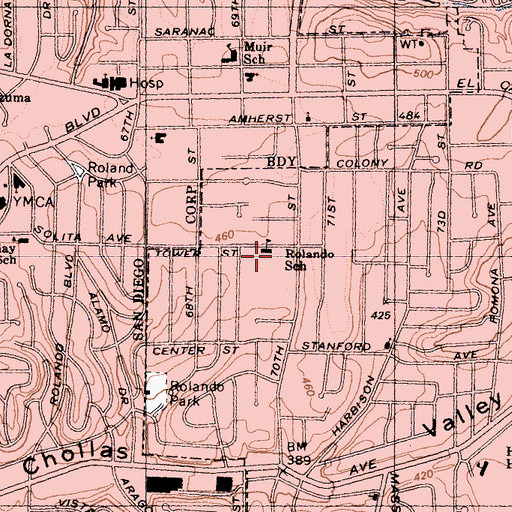 Topographic Map of Rolando Elementary School, CA