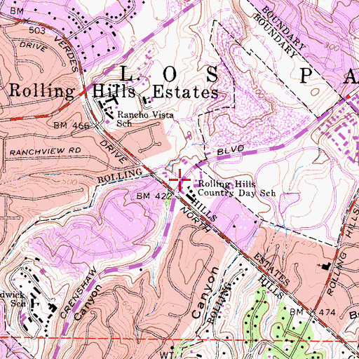 Topographic Map of Rolling Hills Country Day School, CA