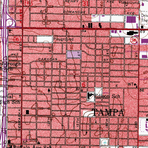 Topographic Map of Hankins Virginia Heights, FL