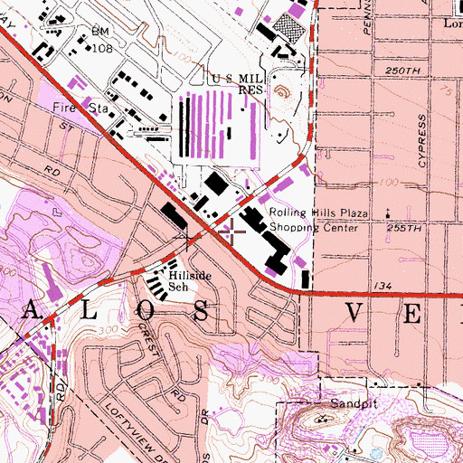 Topographic Map of Rolling Hills Plaza Shopping Center, CA