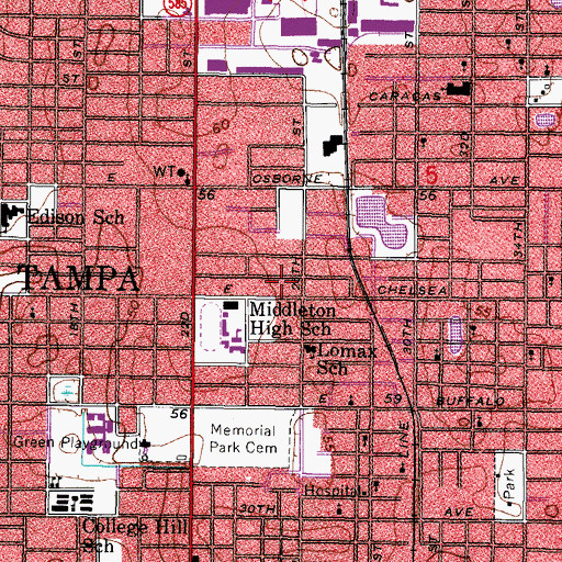 Topographic Map of Hazard, FL