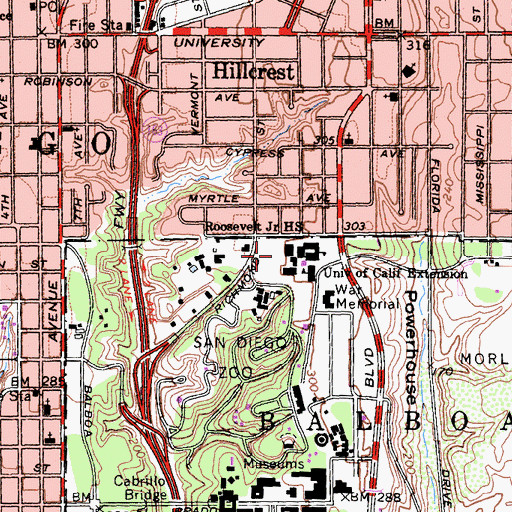 Topographic Map of Roosevelt Junior High School, CA