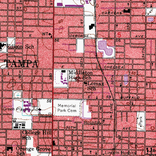 Topographic Map of High School Heights, FL