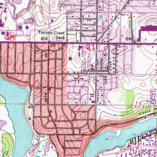 Topographic Map of Hillcrest Acres, FL