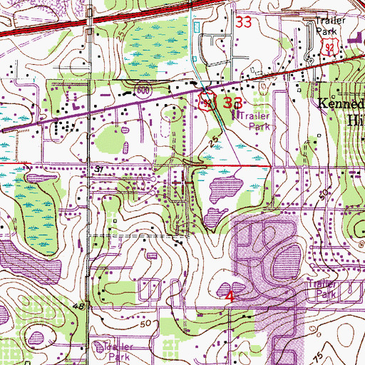 Topographic Map of Hillcrest Mobile Estates, FL
