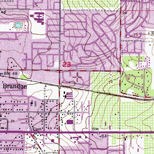 Topographic Map of Hilldale Heights of Brandon, FL
