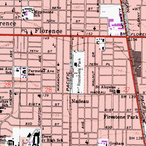 Topographic Map of Roosevelt Park, CA