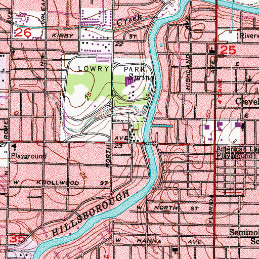 Topographic Map of Hillsborough River Estates, FL