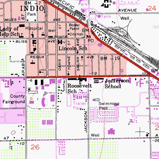 Topographic Map of Roosevelt School, CA