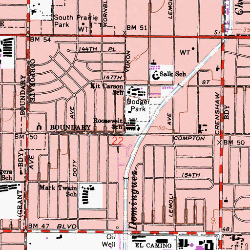 Topographic Map of F D Roosevelt Elementary School, CA