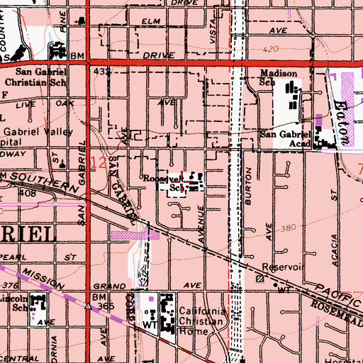 Topographic Map of Roosevelt Elementary School, CA