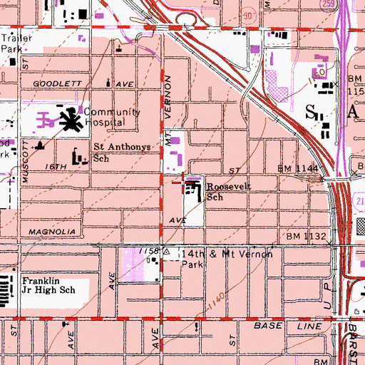 Topographic Map of Roosevelt Elementary School, CA