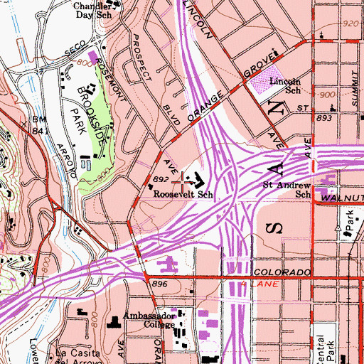 Topographic Map of Roosevelt School, CA