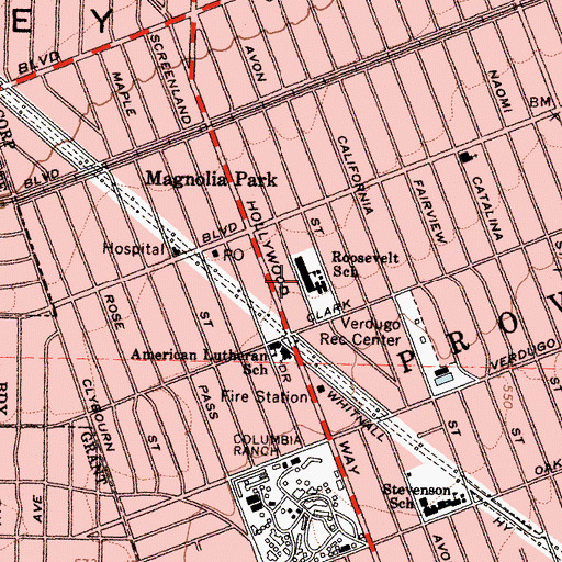 Topographic Map of Roosevelt Elementary School, CA