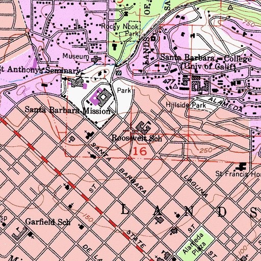 Topographic Map of Roosevelt Elementary School, CA